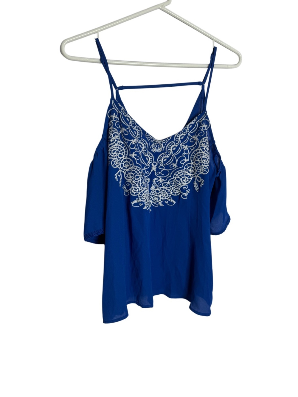 Xhilaration Royal Blue Cold-Shoulder Camisole with White Embroidery